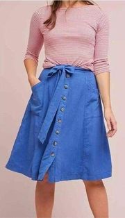 Anthropologie Maeve Blue Button A Line Skirt Size 0