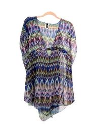 Becca Abstract Multicolor Semi-sheer Chiffon Swim Beach Pool Coverup Dress | XS