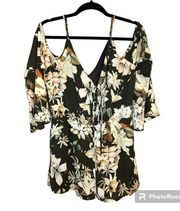 Sugarlips Black Floral Print Cold Shoulder Shorts Romper Size Large