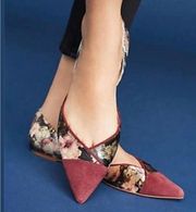 Anthropologie D'orsay Tweed Pointed Toe Leather Flats Floral Size 7M