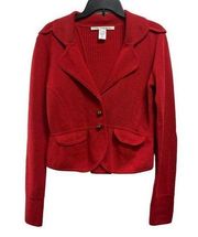 Diane Von Furstenberg Womens Medium Three Button Collared 100% Wool Red Sweater