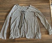 Hem & Thread grey and black striped blouse with lace-up