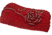 Chunky Knit rose floral embellished Red Headband NEW