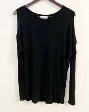 NWT Velvet by Graham & Spencer Wilma03 Black Waffle Knit Cole Shoulder Top Sz XL