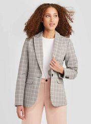 A New Day Grey Plaid Lined Blazer Single Button Women's Size XS