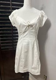 Socialite Womens A Line Dress White Mini Cottagecore Puff Sleeve Cut Out L New