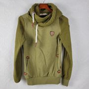 Wanakome Womens Sweatshirt Size S Green Artemis Hooded Cowl Neck Patch Details