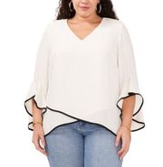 NEW Vince Camuto Plus Size V-Neck Overlap Blouse Ivory 3/4 Sleeve Womens Size 2X