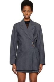 gray pinstripe wrap belted jacket