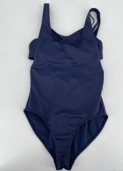 Athleta High Leg One Piece Convertible Swimsuit Sz 32B/C Navy Blue