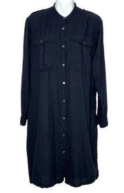 Dries Van Noten Black Button Front Shirt Dress Size 36 US Size 6 Cotton Cargo