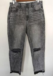 American Eagle Mom Jean Gray High Rise Distressed Raw Hem Ankle Jeans Size 10