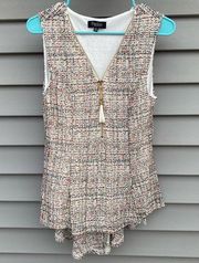 size M multicolor boho peplum lined tank top blouse with tassel zipper