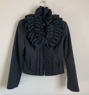 Hinge Wool Blend Ruffle Neck Charcoal Jacket From Nordstrom Size Small