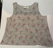 Cynthia Rowley Linen Flamingo Tank Top Gray, Pink