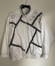 Vintage Lavon Windbreaker Zip Jacket Womens 90s Black White Silver Stars Size M