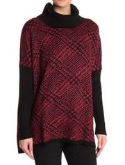 New  Plaid Knit Cowl Neck Sweater Long Sleeve Pullover Red Black
