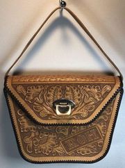 Vintage Hand Western Tooled Leather Satchel Bag Design Boho