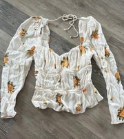 Floral Long Sleeve Cropped Blouse