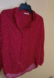 Monki red & white polka dot button down L