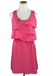 Fuchsia Pink Ruffle Front Sleeveless Midi Dress