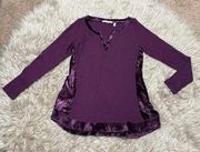 Soft Surroundings Alistair waffle knit blouse with velvet panels size small