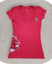 Red USC V-Neck Tee, Women's Small