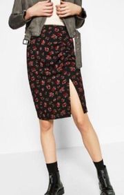 Zara Black and Red Floral pencil Skirt