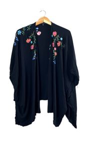 Black Embroidered  Floral Kimono Style Cardigan M