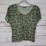 Derek Lam Green Brown Animal Print Scoop Neck Lightweight Women's Blouse Size XS