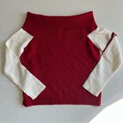 off shoulder sweater ribbed knit color block red white Small