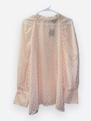 Ashley Stewart NWT Puff Sleeve Pink Swiss Dot Pullover Blouse size 14/16