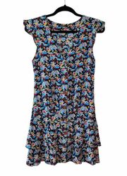 Black & Multicolor Ditsy Floral Ruffle Mini Dress