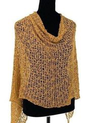 Mercantile Women's Crochet Open Poncho Sweater Cowl Neck Yellow One Size NWT