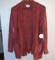 ABOUT US Women’s Red Chenille Open Front Long Cardigan Sweater Size XS NEW