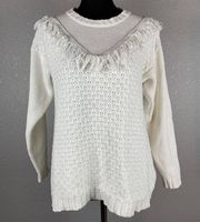 Some Days Lovin Womens Infinite Skies Sweater Jumper S Small White Fringe Trim