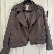 Philosophy women's gray suede faux leather moto Gray Zip jacket Large