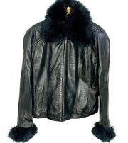 Wilsons Leather Pelle Studio Jacket Removable Faux Fur Collar Cuffs Black XL