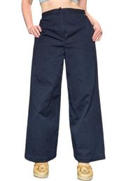 Vintage St John Wide Leg Trousers Pants Navy Blue High Rise Womens 12 Corpcore