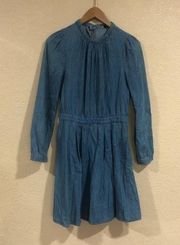 & other stories chambray pleated long sleeve cotton dress