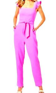 Lilly Pulitzer EPPLEY Jumpsuit Prosecco Pink Pockets Belt Size 14 - $228