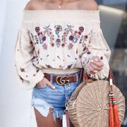 Free People  Saachi Smocked Off The Shoulder Top Size XS