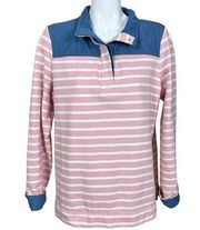 Belk Pink Striped Chambray Yoke and Cuffs Cotton Pullover Size XXL