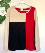 Carol Rose Red Color Block Crewneck Sweater M