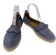 Anthropologie Espadrilles Shoes Blue Gray 39 Suede Ruffle 8.5