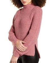 New  Chunky Knit Mock Neck Sweater Pullover Raspberry Pink