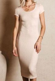 NWT Bohme Saya Midi Sweater Knit Scoop Neck Dress in Nude Cream Size Large NEW