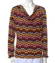 Missoni Sport Printed Long Sleeve Chevron Colorful Drop Front Blouse in Size 6