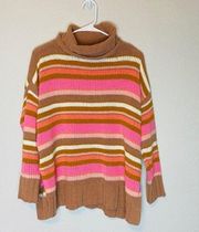 Aerie Striped Turtleneck Sweater XS Pink