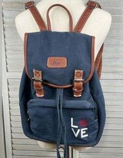 G.H. BASS & CO Canvas & Leather Nautical "Love" Backpack Washed Navy